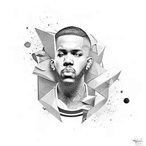 A stylish rap artist surrounded by floating dollar signs tattoo design idea