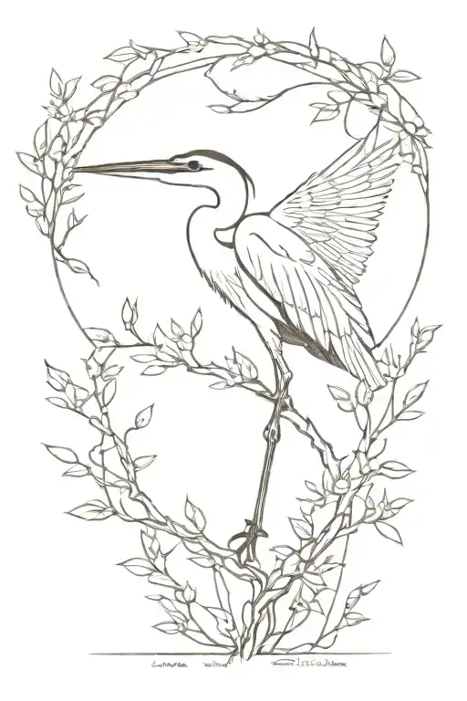 heron in huckleberry bushes tattoo design idea