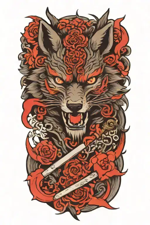 a wolf and sword tattoo design idea