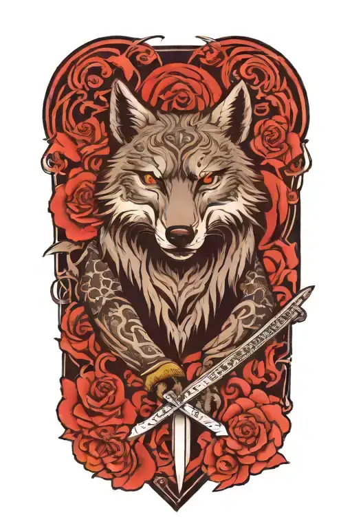 a wolf and sword tattoo design idea