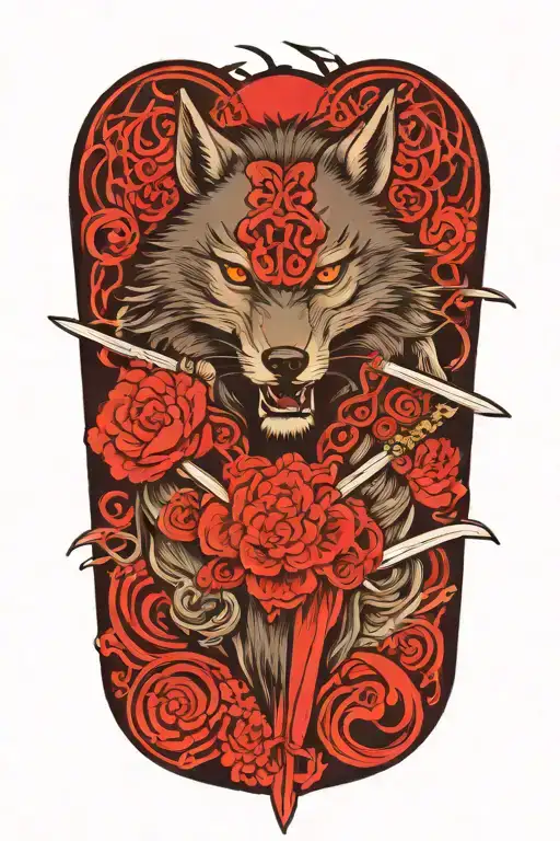 a wolf and sword tattoo design idea