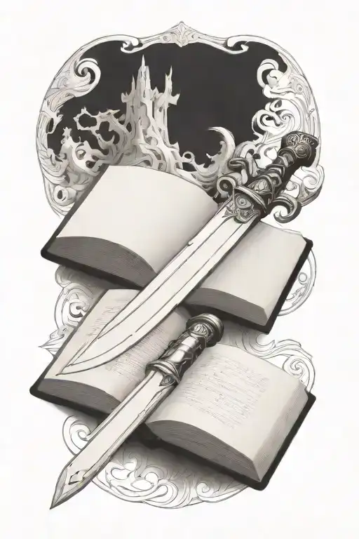 a sword, but the handle is a book  tattoo design idea
