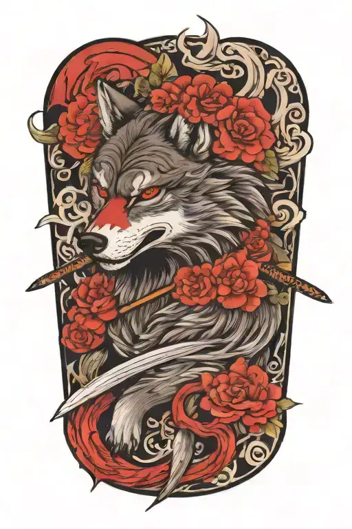 a wolf and sword tattoo design idea