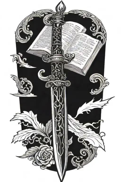bible morphing into a sword tattoo design idea