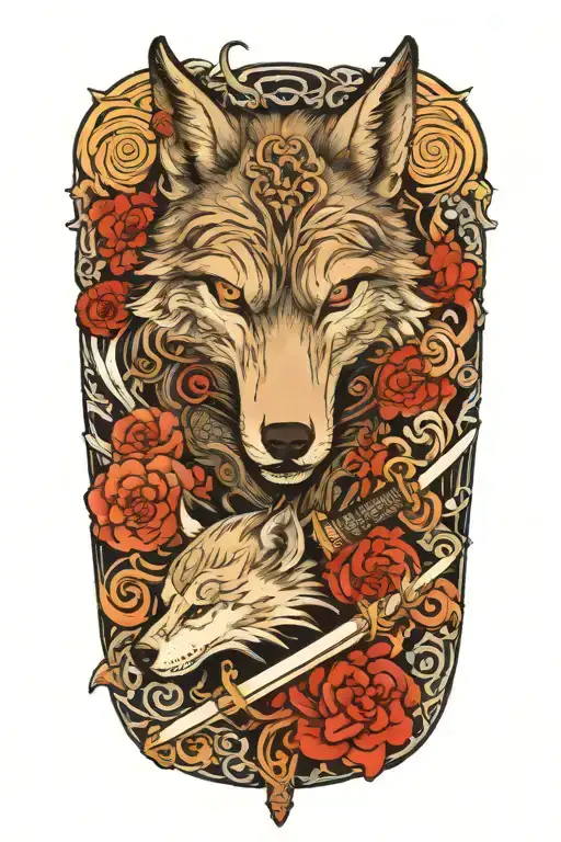 a wolf and sword tattoo design idea