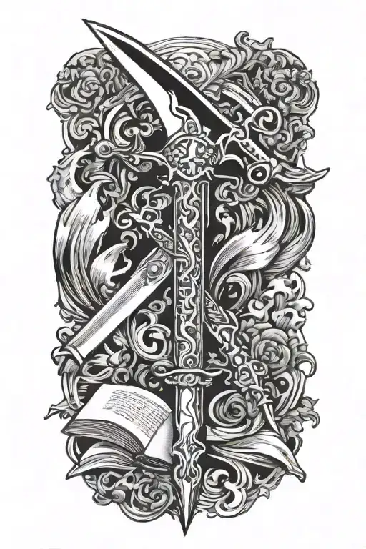 a sword, but the handle is a book  tattoo design idea
