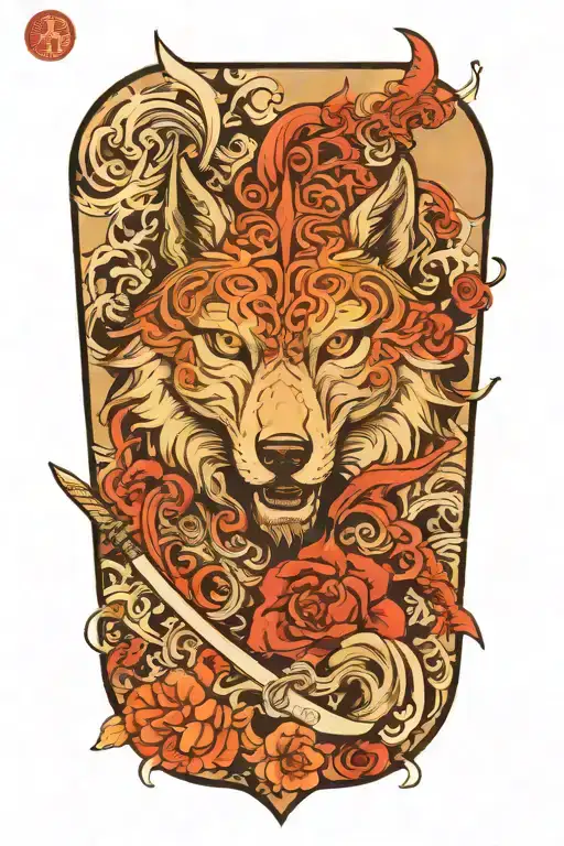a wolf and sword tattoo design idea