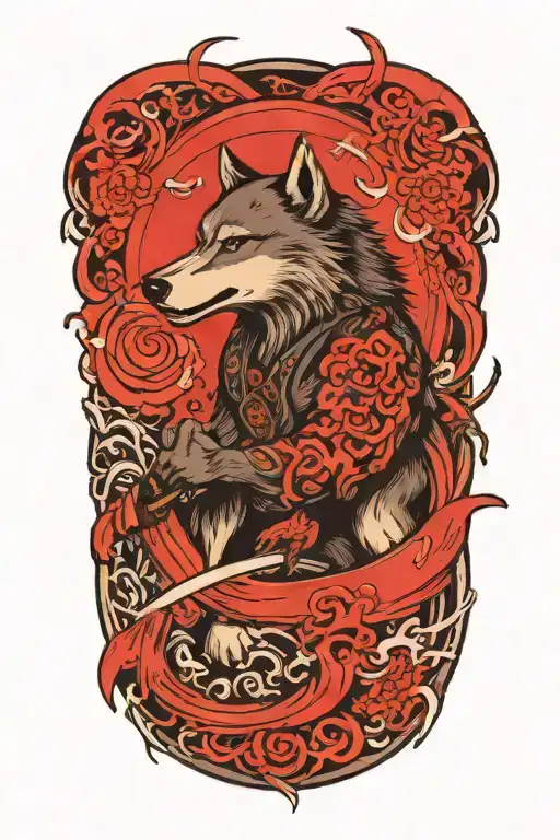 a wolf and sword tattoo design idea