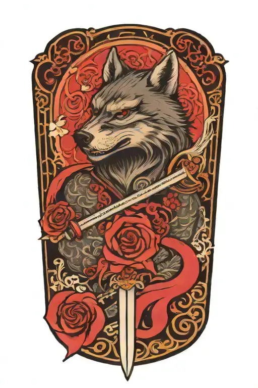 a wolf and sword tattoo design idea