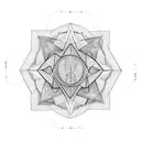 geometric style compared to drawing, Pilar's of creation, root of tree, stars tattoo design idea