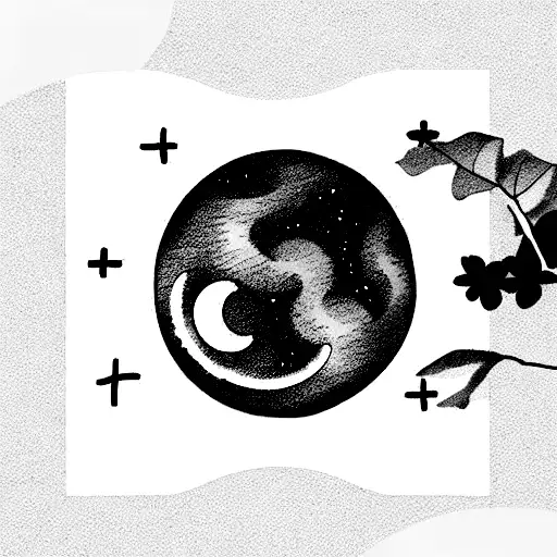 all moon phases with stars and swirls long tattoo design idea
