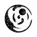 all moon phases with stars and swirls long tattoo design idea