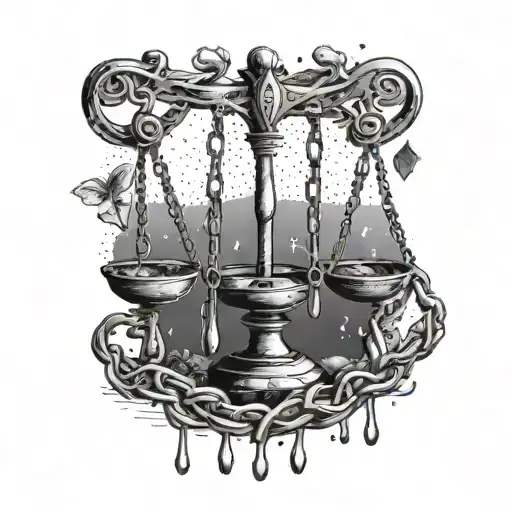 A legal scale with a broken chain representing overcoming struggles in the legal field tattoo design idea
