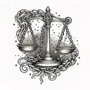 A legal scale with a broken chain representing overcoming struggles in the legal field tattoo design idea