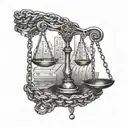 A legal scale with a broken chain representing overcoming struggles in the legal field tattoo design idea