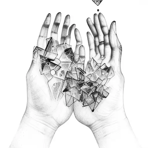 2 Hands holding glass shards with ink dripping from fingers tattoo design idea