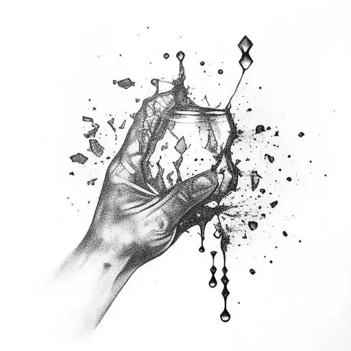 2 Hands holding glass shards with ink dripping from fingers tattoo design idea
