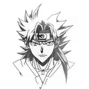 Anime character mashup featuring Satoru Gojo, Jiraya, Kakashi, Rojo, Azul, and Purpura tattoo design idea