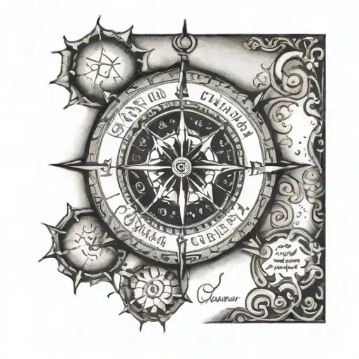A compass rose with the quote 'Nem ganhar, nem perder mas procurar evoluir' as a reminder to always seek progress tattoo design idea