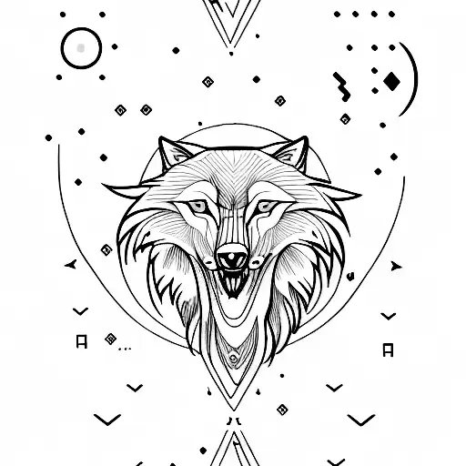An abstract minimalist tattoo of a wolf howling at the moon, with binary code elements subtly incorporated, reflecting the client's love for wolves and programming tattoo design idea