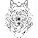 An abstract minimalist tattoo of a wolf howling at the moon, with binary code elements subtly incorporated, reflecting the client's love for wolves and programming tattoo design idea