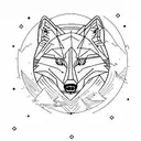 An abstract minimalist tattoo of a wolf howling at the moon, with binary code elements subtly incorporated, reflecting the client's love for wolves and programming tattoo design idea