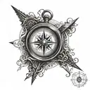 A compass tattoo with the coordinates 12°28'N, symbolizing the client's role as a guiding force for their family tattoo design idea