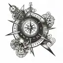 A compass tattoo with the coordinates 12°28'N, symbolizing the client's role as a guiding force for their family tattoo design idea