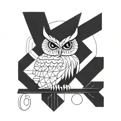 A geometric owl design incorporating musical notes and symbols tattoo design idea