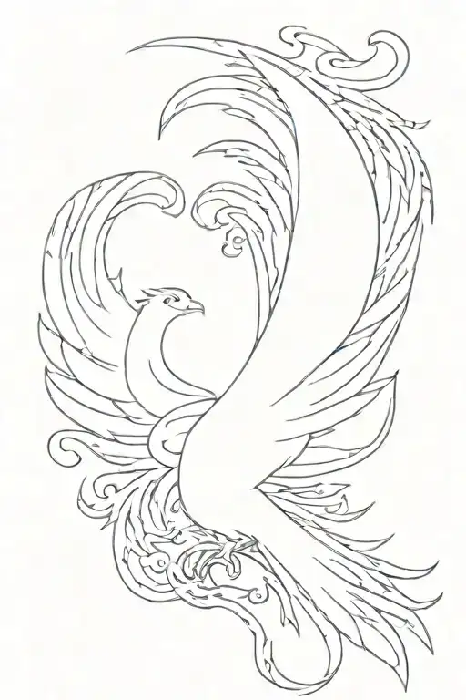 outline of a phoenix with autism puzzle pieces in its inner wings. tattoo design idea