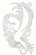 outline of a phoenix with autism puzzle pieces in its inner wings. tattoo design idea