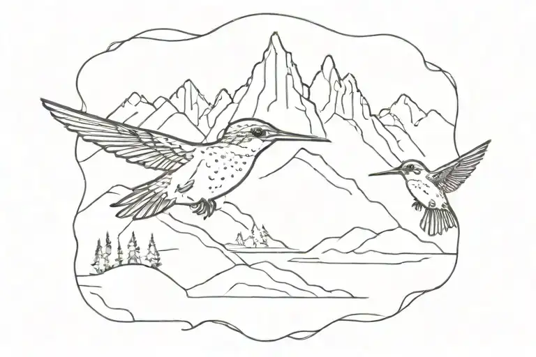 mountain Jeep fish hummingbird   tattoo design idea
