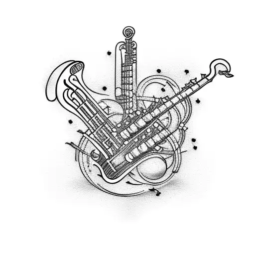 guitar, saxophone and clarinet tattoo design idea