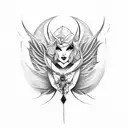 typography angel flip devil tattoo design idea