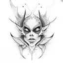 typography angel flip devil tattoo design idea