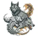 wolf and dragon intertwined tattoo design idea