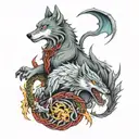 wolf and dragon intertwined tattoo design idea