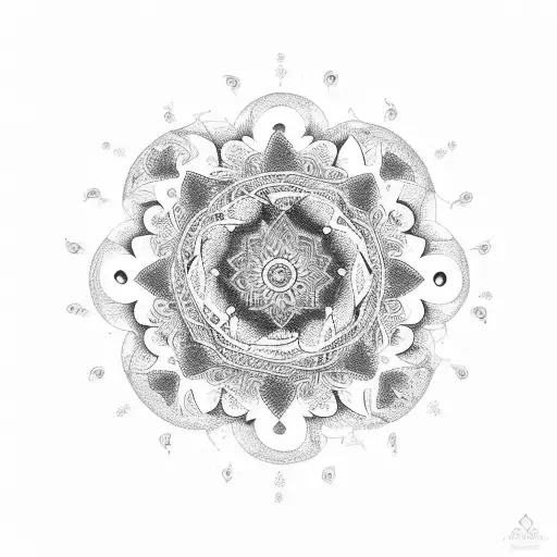 A mesmerizing mandala design incorporating elements of the client's loved one's favorite things, with the date of their passing at the center tattoo design idea