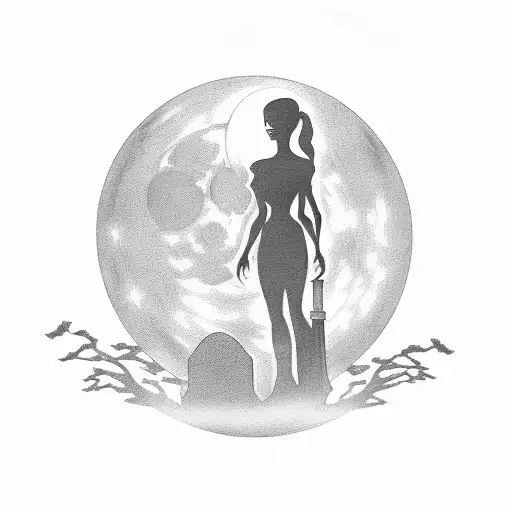 A hauntingly beautiful graveyard scene with a silhouette of the client's loved one standing under a full moon tattoo design idea