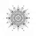 A mesmerizing mandala design incorporating elements of the client's loved one's favorite things, with the date of their passing at the center tattoo design idea