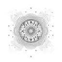 A mesmerizing mandala design incorporating elements of the client's loved one's favorite things, with the date of their passing at the center tattoo design idea