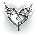 combination of an old key, a heart, a compass, angel wings,  tattoo design idea