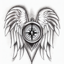 combination of an old key, a heart, a compass, angel wings,  tattoo design idea