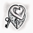combination of an old key, a heart, a compass, angel wings,  tattoo design idea