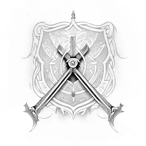 sword with family crest tattoo design idea