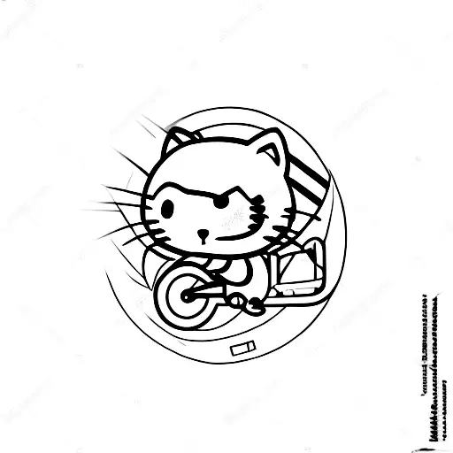 A surrealistic portrayal of a hellokitty character riding a motocross bike through a field of estrogen molecules tattoo design idea