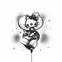 A surrealistic portrayal of a hellokitty character riding a motocross bike through a field of estrogen molecules tattoo design idea