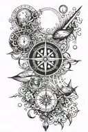 ocean, ships, divers, sea creatures, compass, moon tattoo design idea