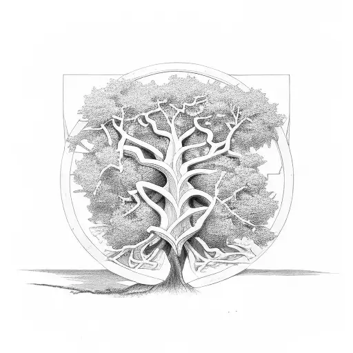 oak ROOTS AND CROSS tattoo design idea