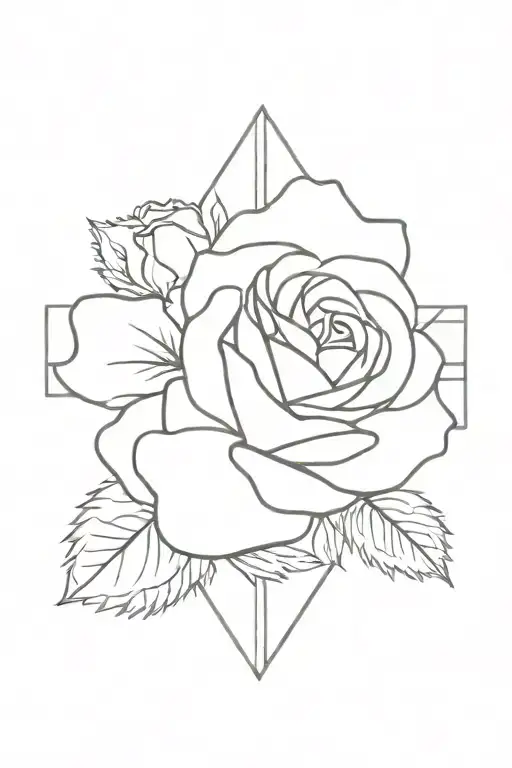 cross with rose and aster flowers tattoo design idea